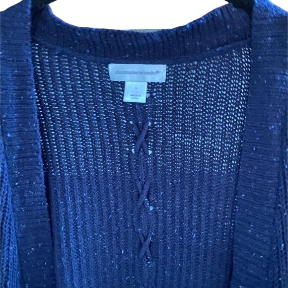 Christopher & Banks Open Front Knit Cardigan-Mixed Knitting-Navy Blue-Size L-GUC - Picture 3 of 8